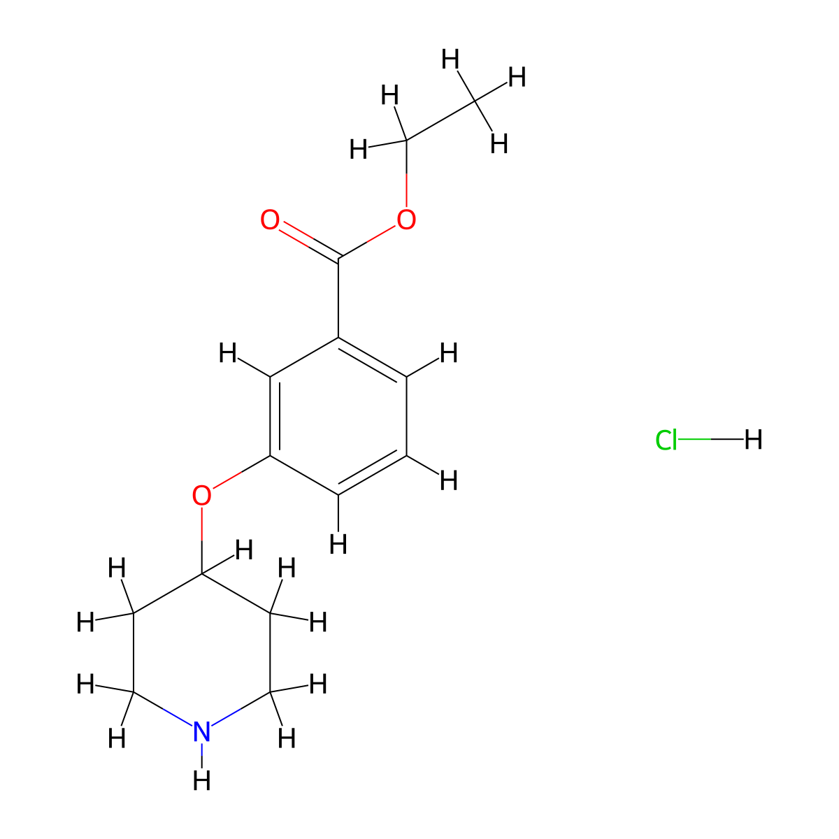 Ethyl 3-(4-piperidinyloxy)benzoate hydrochloride molecular structure, CAS 1220019-62-4