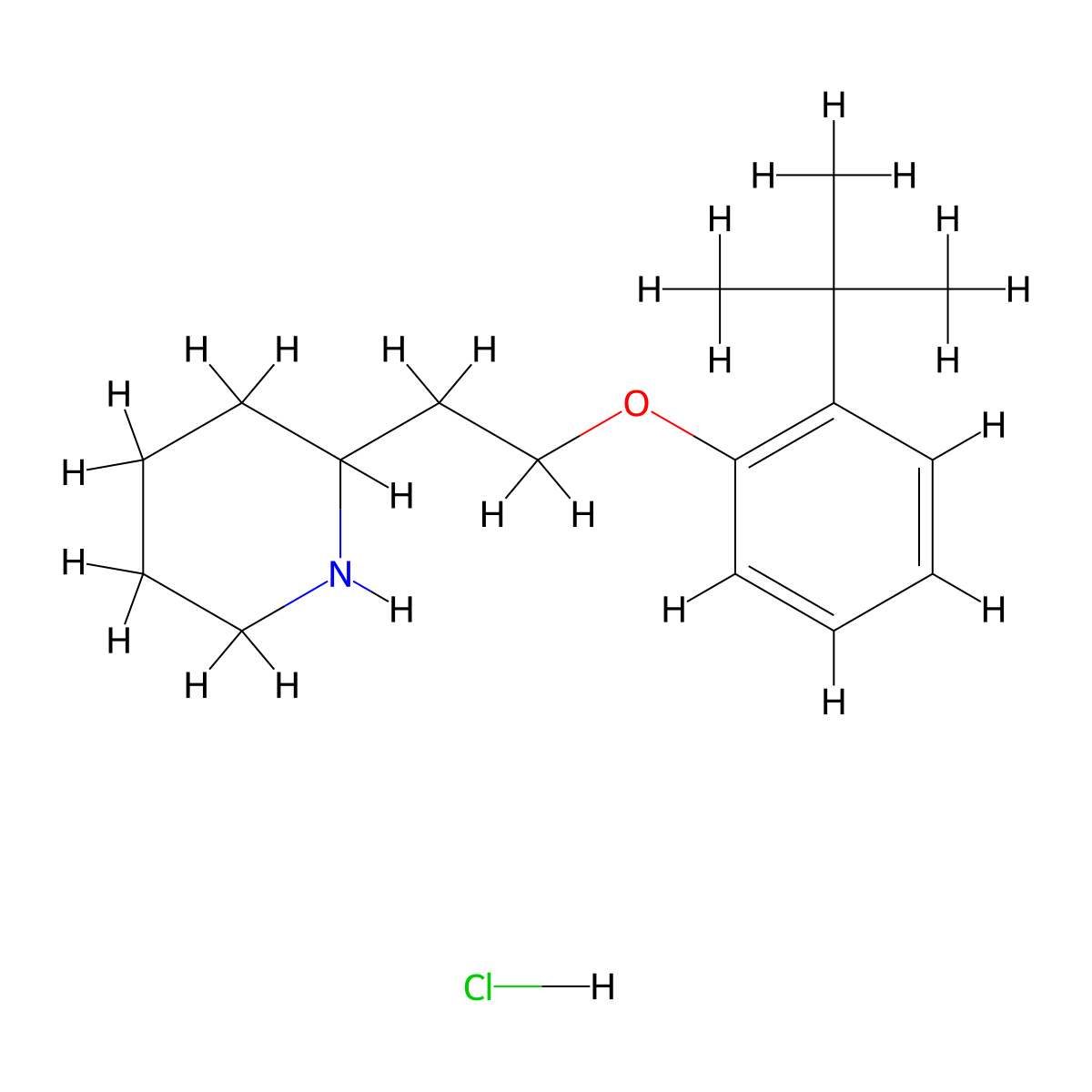 2-{2-[2-(tert-Butyl)phenoxy]ethyl}piperidine hydrochloride molecular structure, CAS 1220019-63-5