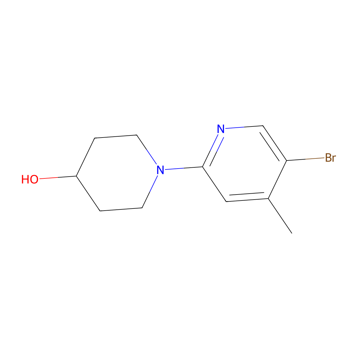1-(5-Bromo-4-methylpyridin-2-yl)piperidin-4-ol molecular structure, CAS 1220019-87-3