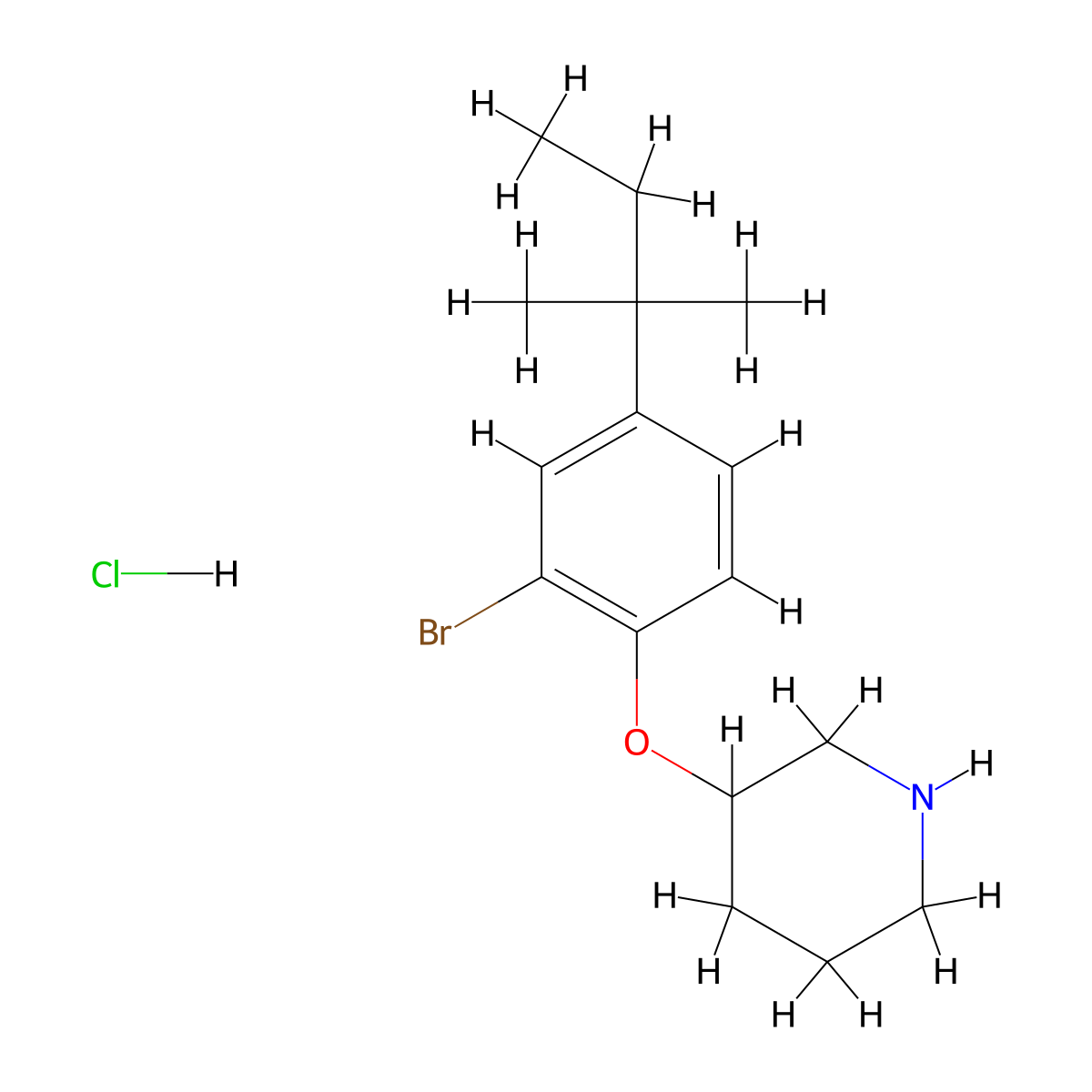 2-Bromo-4-(tert-pentyl)phenyl 3-piperidinyl ether hydrochloride molecular structure, CAS 1220020-37-0