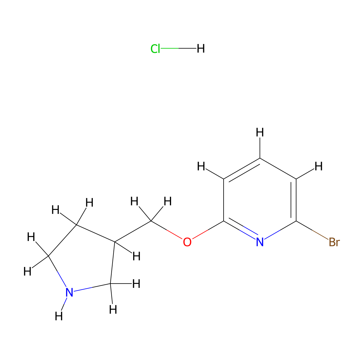 2-Bromo-6-(pyrrolidin-3-ylmethoxy)pyridine hydrochloride molecular structure, CAS 1220020-45-0