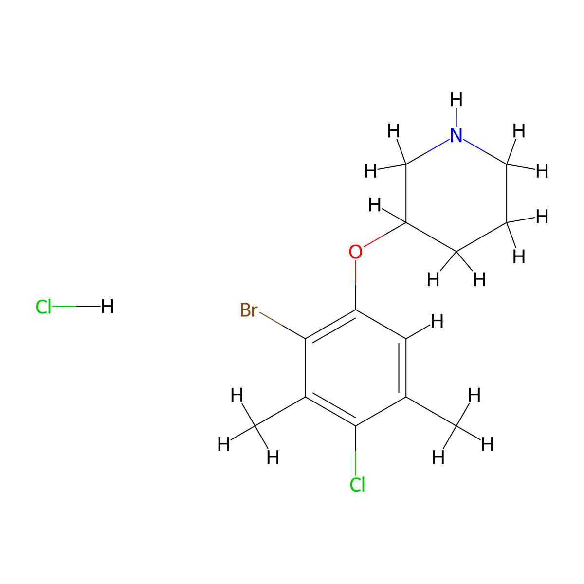 3-(2-Bromo-4-chloro-3,5-dimethylphenoxy)-piperidine hydrochloride molecular structure, CAS 1220020-78-9