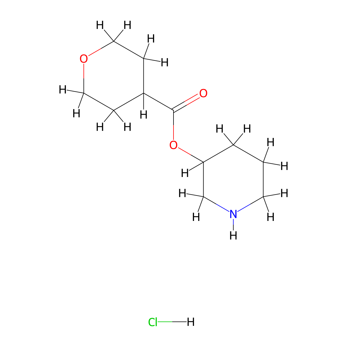3-Piperidinyl tetrahydro-2H-pyran-4-carboxylate hydrochloride molecular structure, CAS 1220020-84-7