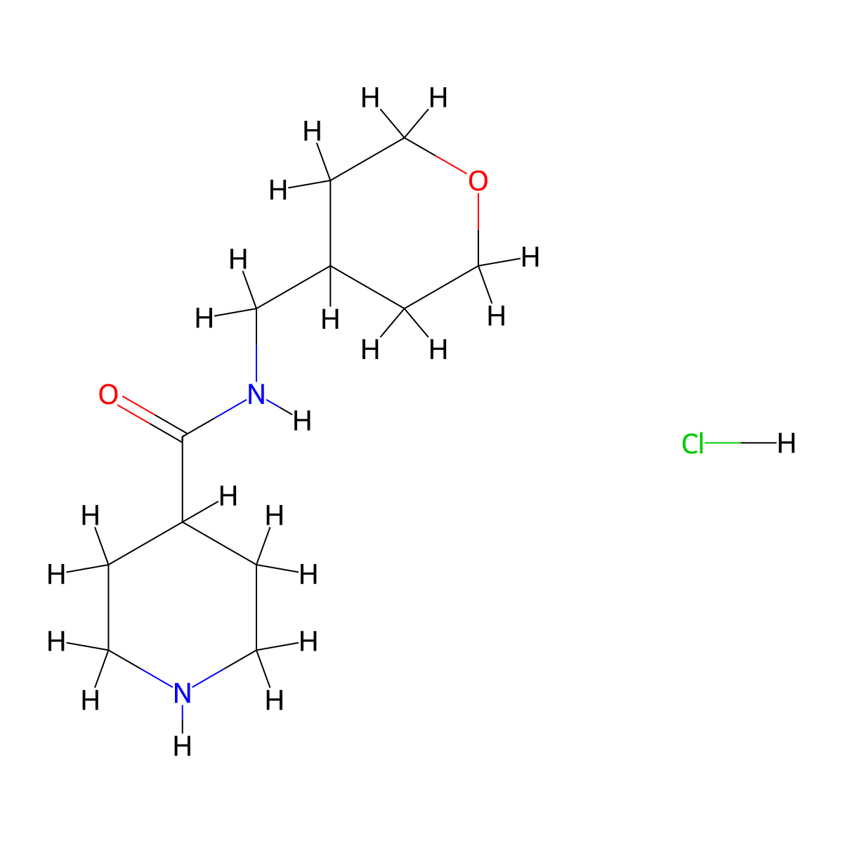 N-(Tetrahydro-2H-pyran-4-ylmethyl)-4-piperidinecarboxamide hydrochloride molecular structure, CAS 1220021-01-1