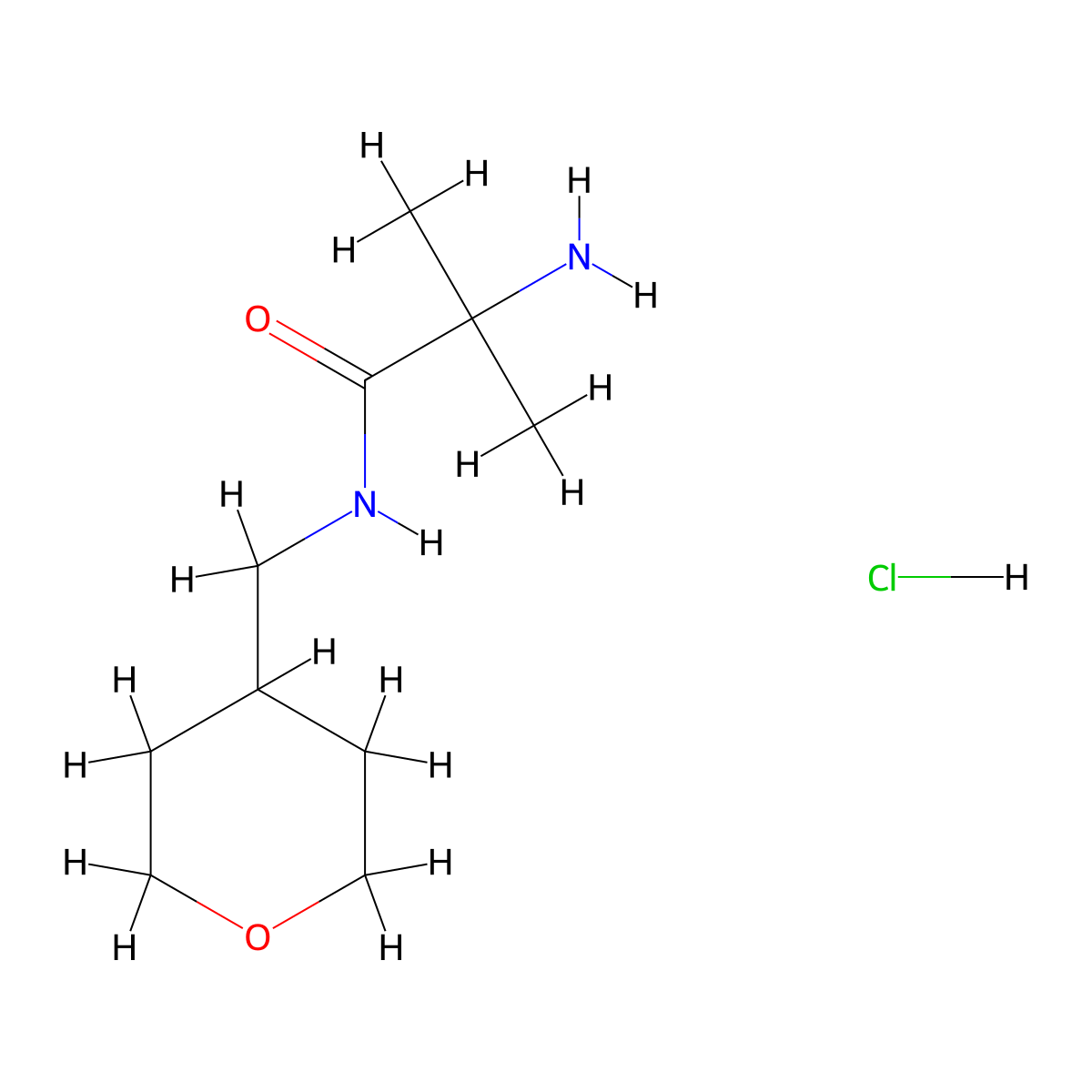 2-Amino-2-methyl-N-(tetrahydro-2H-pyran-4-ylmethyl)propanamide hydrochloride molecular structure, CAS 1220021-07-7