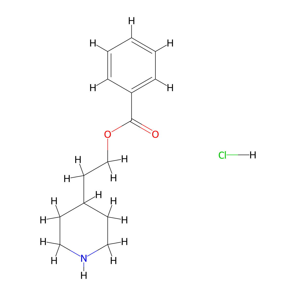 2-(4-Piperidinyl)ethyl benzoate hydrochloride molecular structure, CAS 1220021-15-7