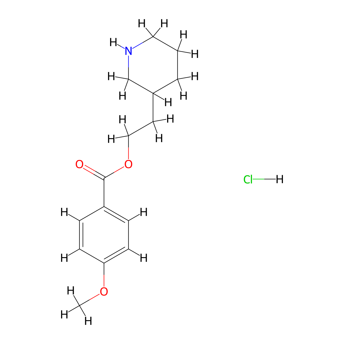 2-(3-Piperidinyl)ethyl 4-methoxybenzoate hydrochloride molecular structure, CAS 1220021-24-8
