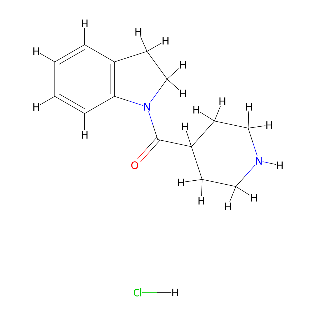 2,3-Dihydro-1H-indol-1-yl(4-piperidinyl)methanone hydrochloride molecular structure, CAS 1220021-30-6