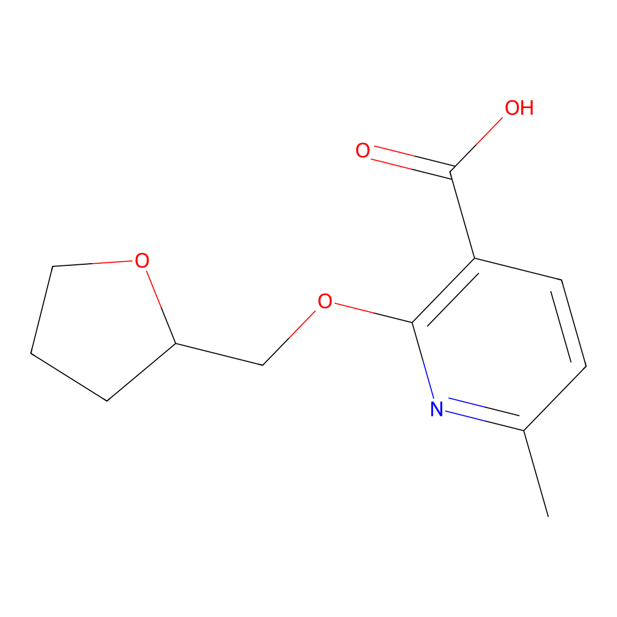 6-Methyl-2-(tetrahydro-2-furanylmethoxy)-nicotinic acid molecular structure, CAS 1220021-38-4