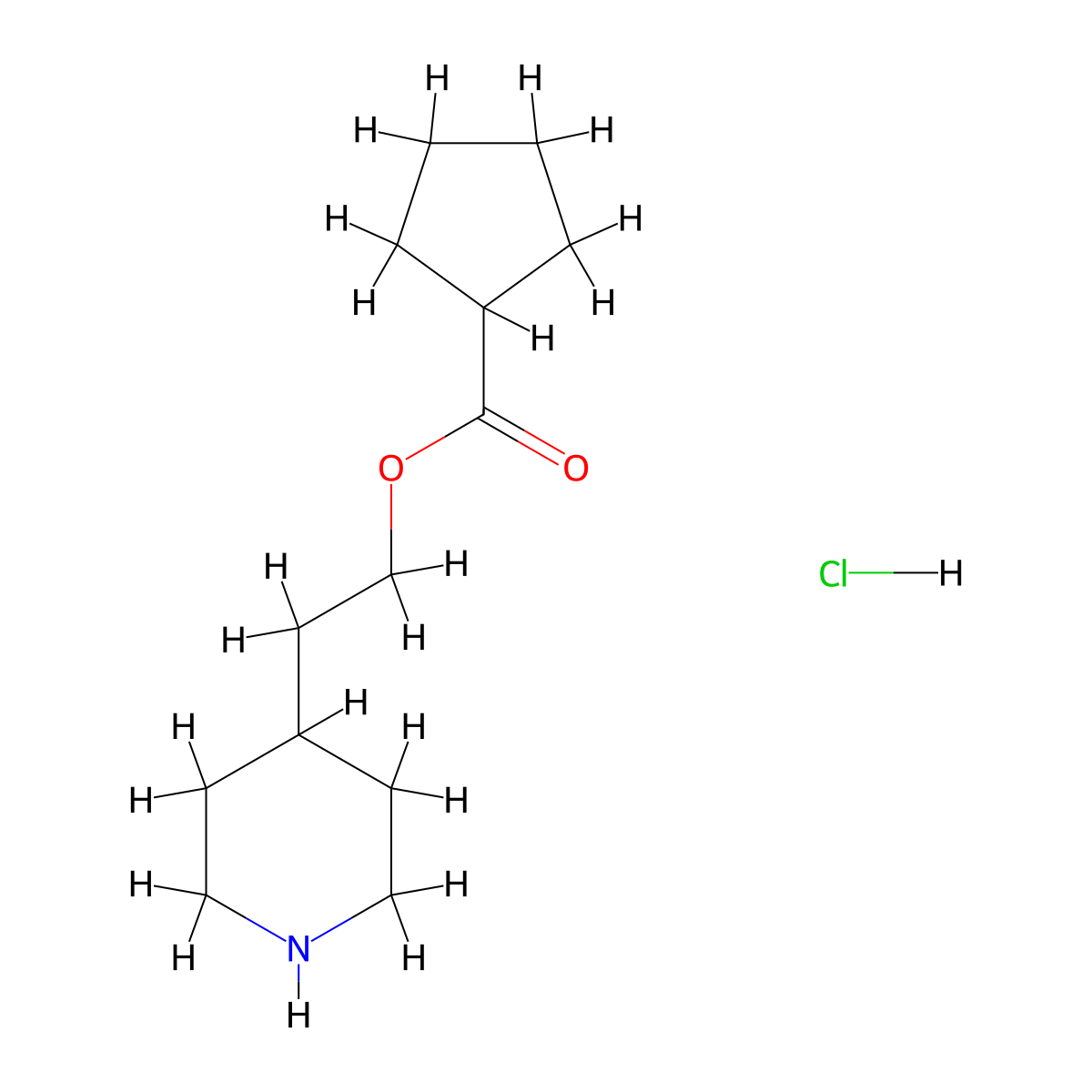2-(4-Piperidinyl)ethyl cyclopentanecarboxylate hydrochloride molecular structure, CAS 1220021-50-0