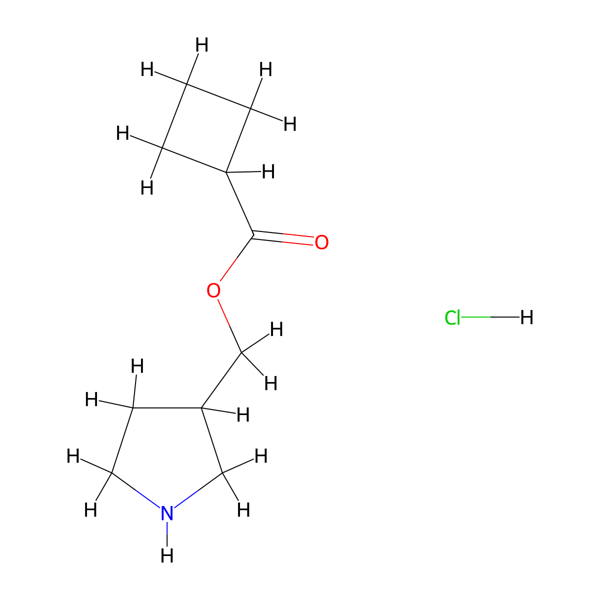 Pyrrolidin-3-ylmethyl cyclobutanecarboxylate hydrochloride molecular structure, CAS 1220021-53-3