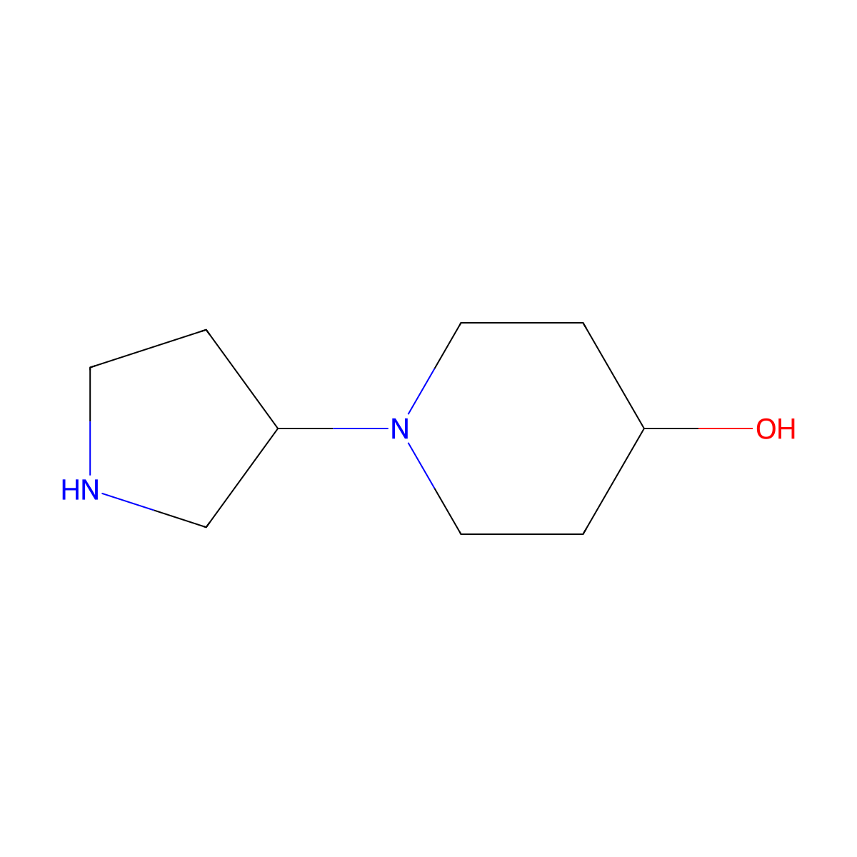 1-Pyrrolidin-3-ylpiperidin-4-ol molecular structure, CAS 1220023-45-9