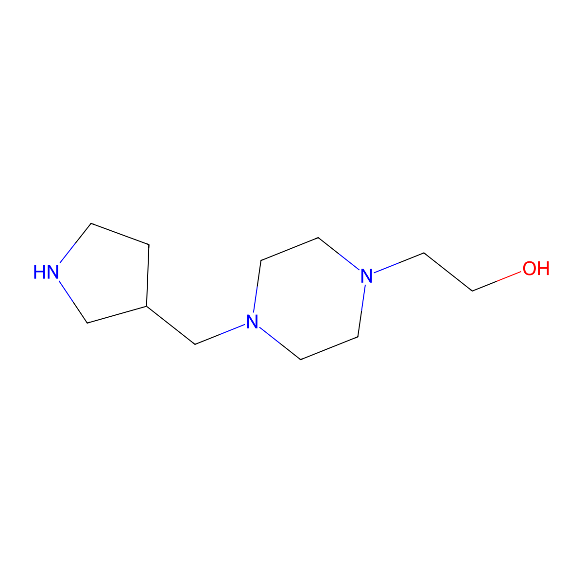 2-{4-[(Pyrrolidin-3-yl)methyl]piperazin-1-yl}ethan-1-ol molecular structure, CAS 1220024-50-9