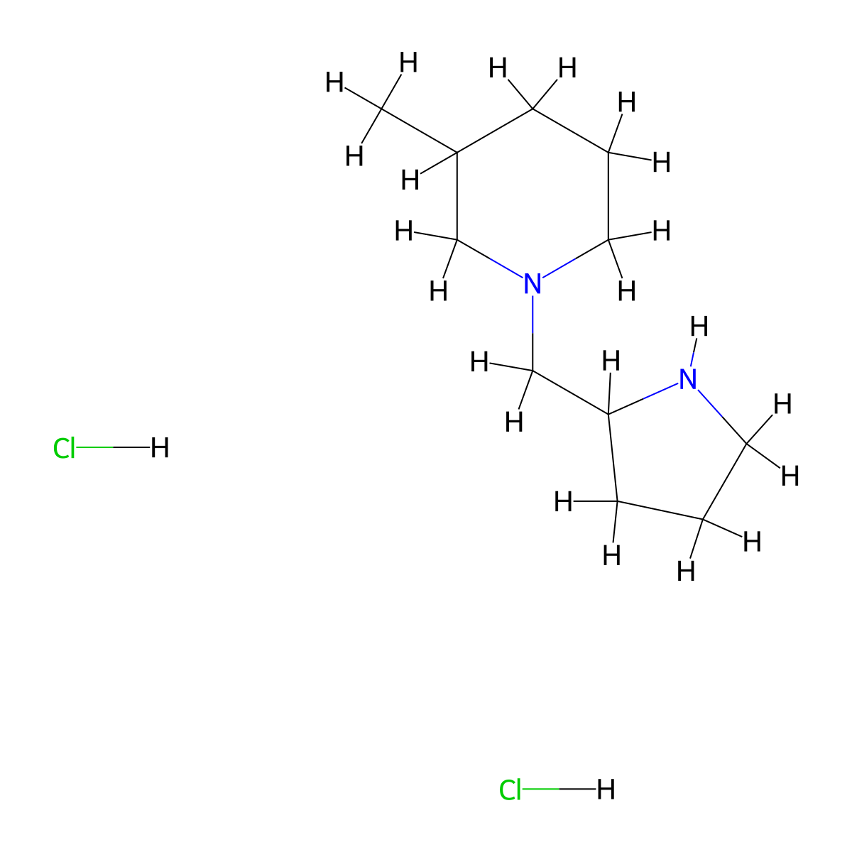 3-Methyl-1-(2-pyrrolidinylmethyl)piperidine dihydrochloride molecular structure, CAS 1220027-07-5
