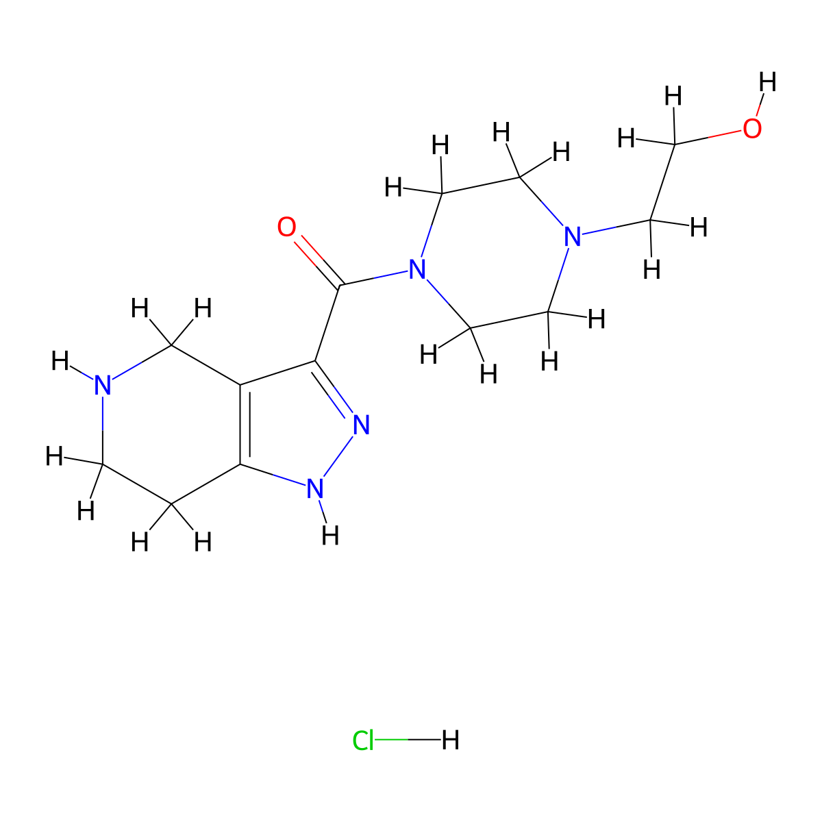 (4-(2-Hydroxyethyl)piperazin-1-yl)(4,5,6,7-tetrahydro-1H-pyrazolo[4,3-c]pyridin-3-yl)methanone hydrochloride molecular structure, CAS 1220027-27-9