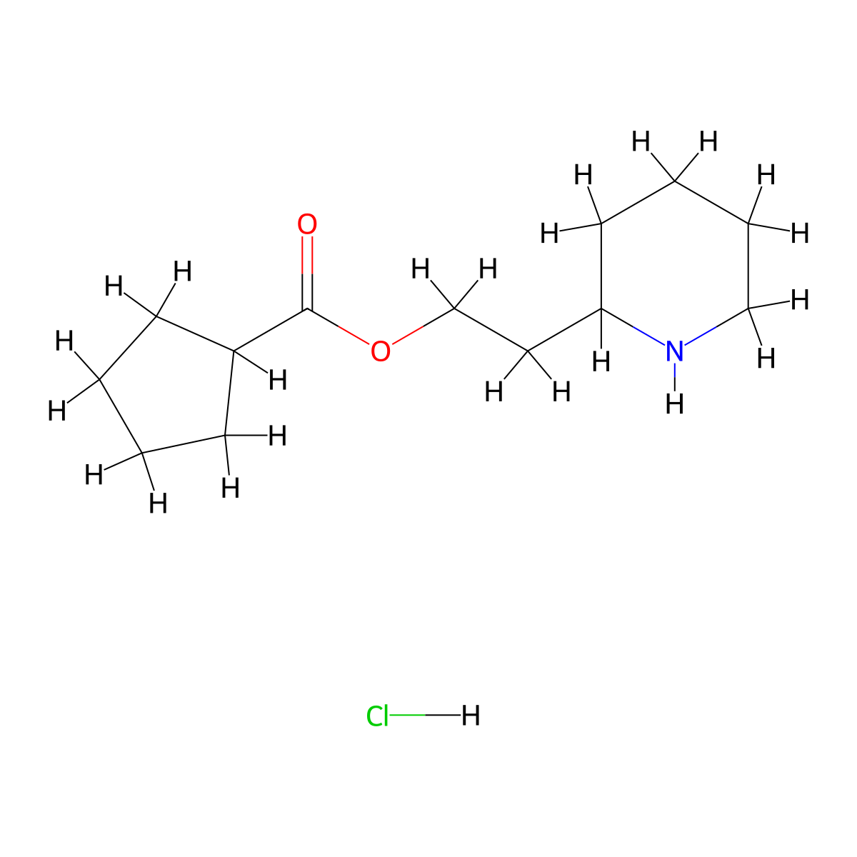 2-(2-Piperidinyl)ethyl cyclopentanecarboxylate hydrochloride molecular structure, CAS 1220027-29-1