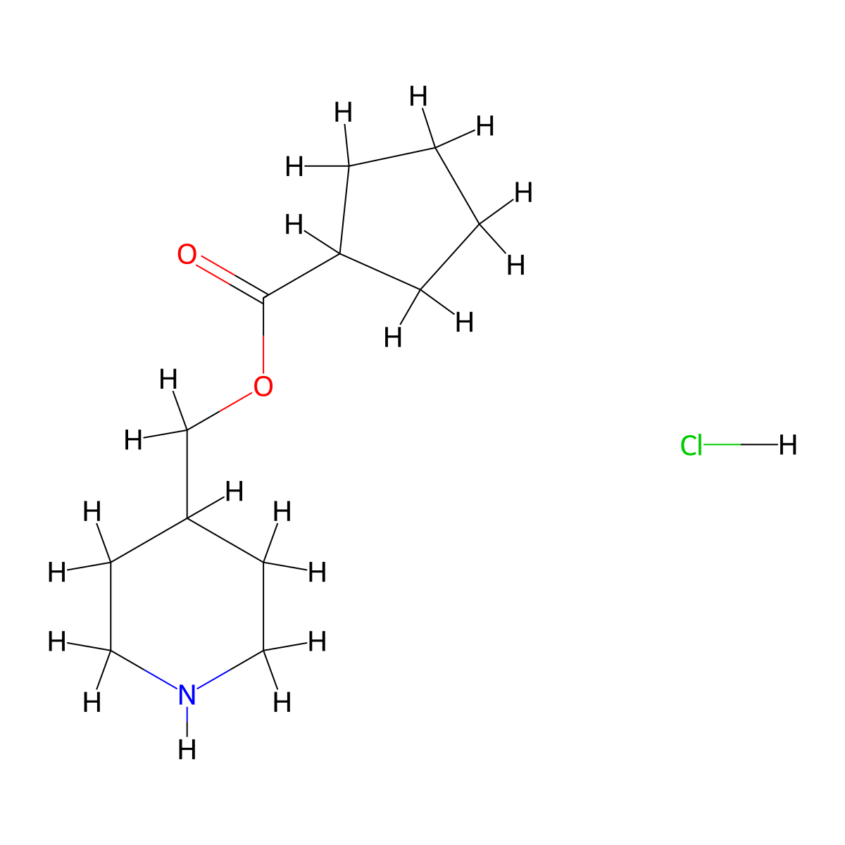 4-Piperidinylmethyl cyclopentanecarboxylate hydrochloride molecular structure, CAS 1220027-40-6