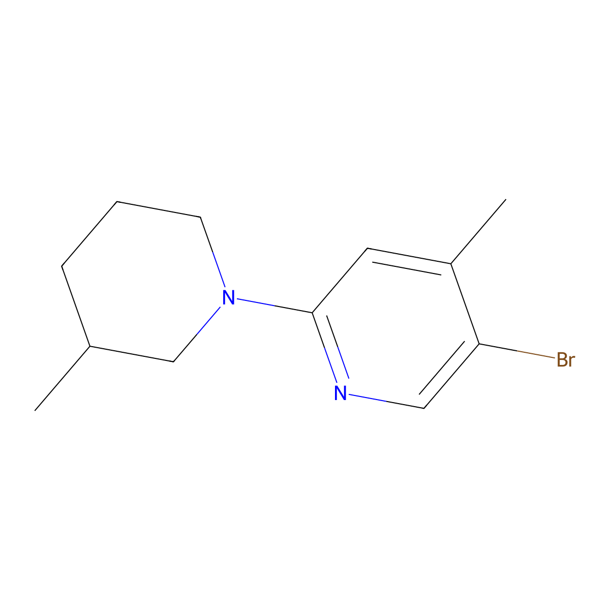 5-Bromo-4-methyl-2-(3-methylpiperidin-1-yl)pyridine molecular structure, CAS 1220027-77-9