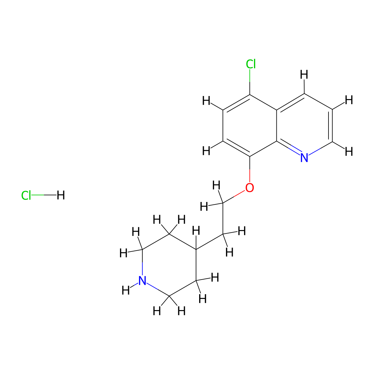 5-Chloro-8-(2-(piperidin-4-yl)ethoxy)quinoline hydrochloride molecular structure, CAS 1220028-10-3