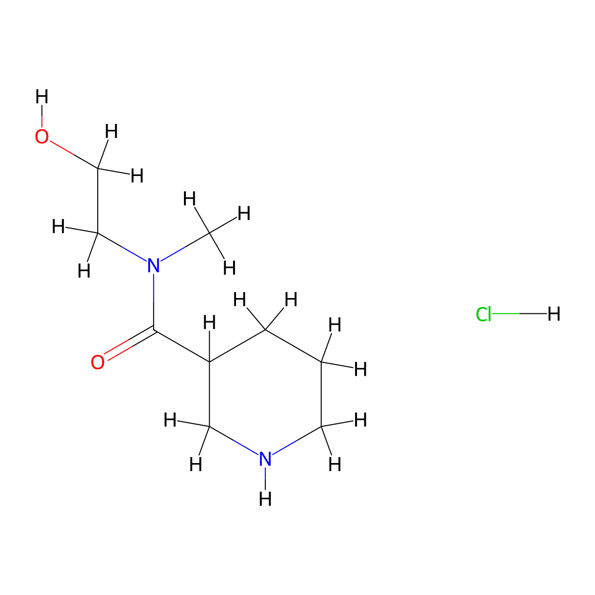 N-(2-Hydroxyethyl)-N-methyl-3-piperidinecarboxamide hydrochloride molecular structure, CAS 1220028-27-2