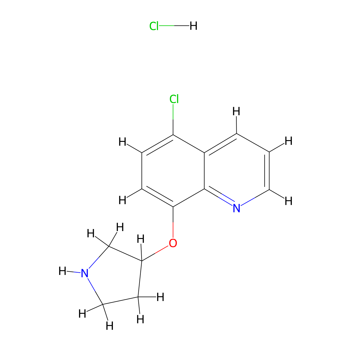 5-Chloro-8-(3-pyrrolidinyloxy)quinoline hydrochloride molecular structure, CAS 1220028-30-7