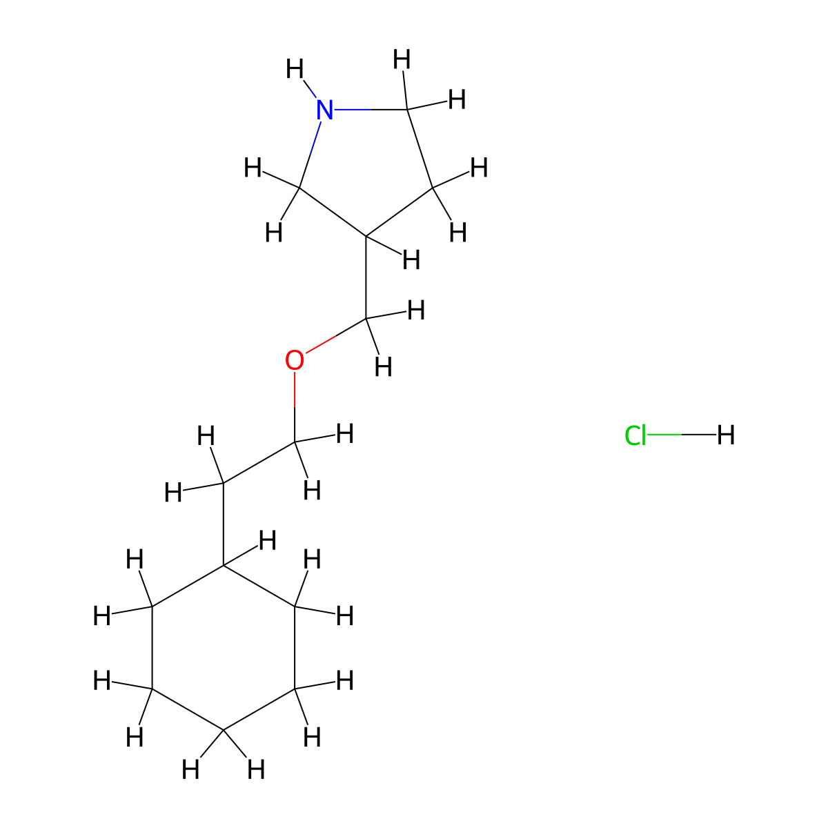 3-((2-Cyclohexylethoxy)methyl)pyrrolidine hydrochloride molecular structure, CAS 1220028-46-5
