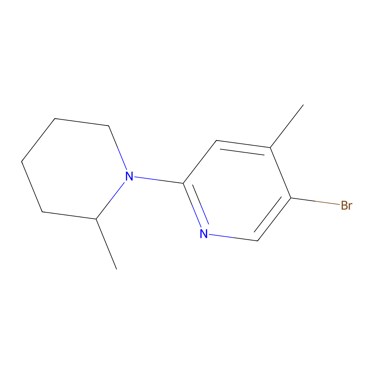 5-Bromo-4-methyl-2-(2-methylpiperidin-1-yl)pyridine molecular structure, CAS 1220028-97-6