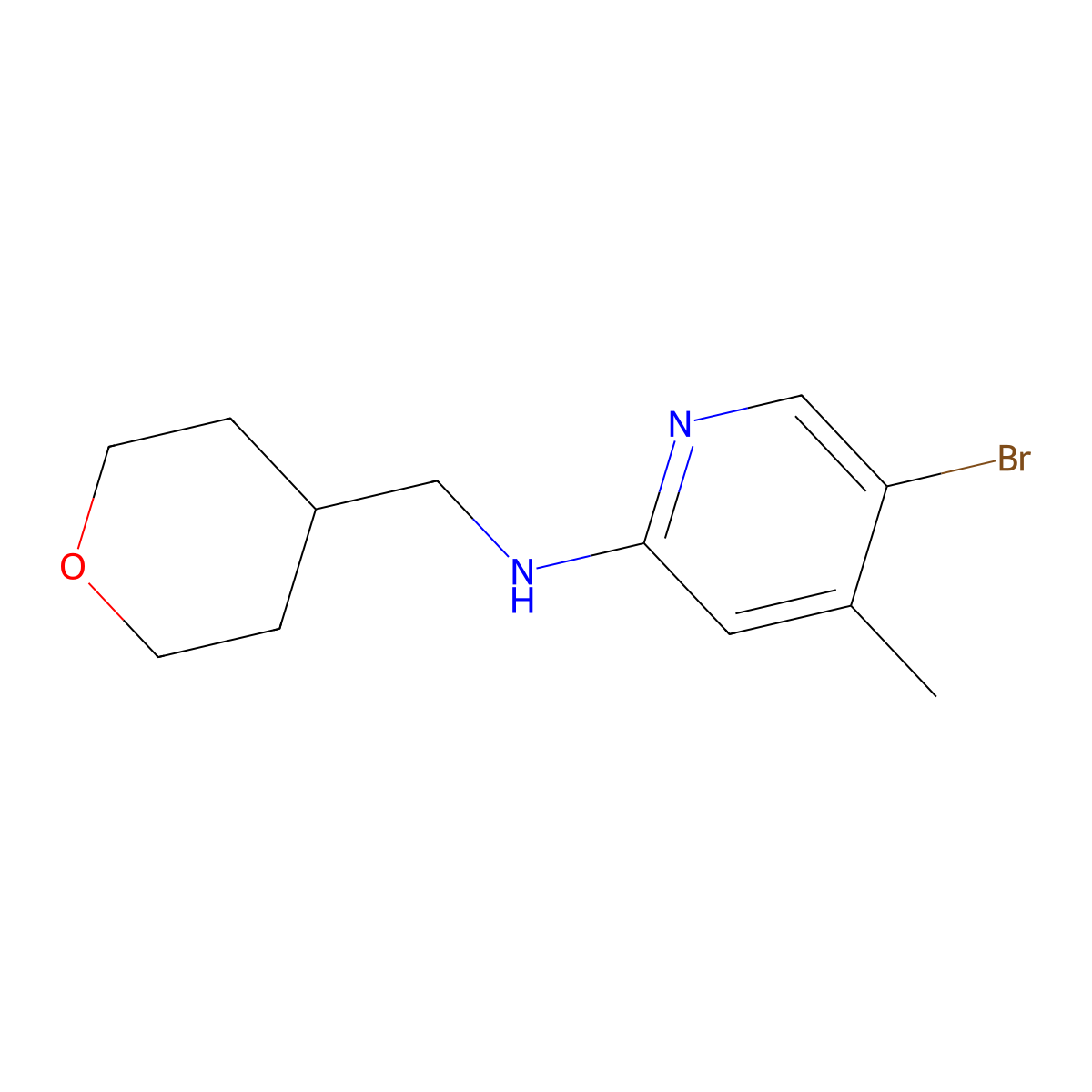 5-Bromo-4-methyl-N-(tetrahydro-2H-pyran-4-ylmethyl)-2-pyridinamine molecular structure, CAS 1220029-53-7