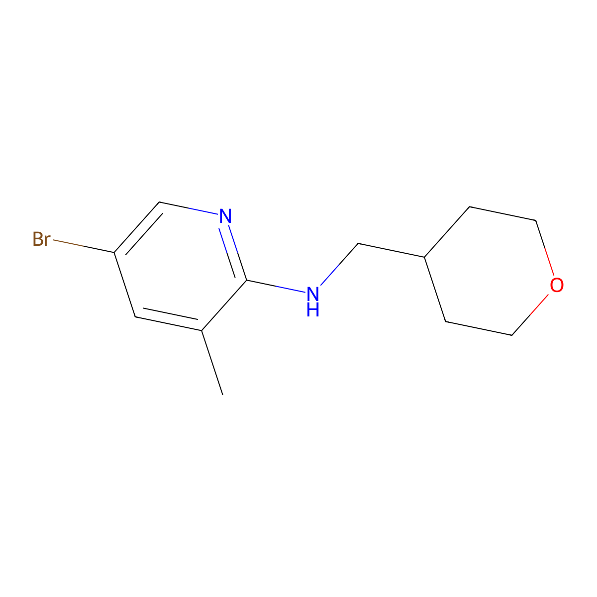 5-Bromo-3-methyl-N-(tetrahydro-2H-pyran-4-ylmethyl)-2-pyridinamine molecular structure, CAS 1220029-58-2
