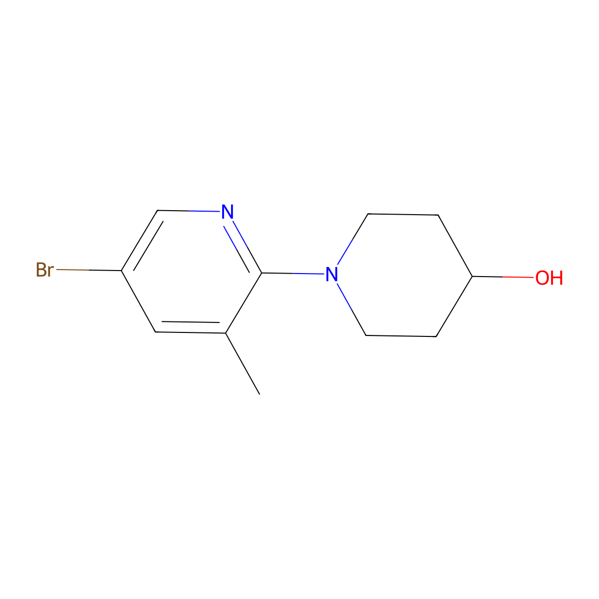 1-(5-Bromo-3-methylpyridin-2-yl)piperidin-4-ol molecular structure, CAS 1220029-60-6