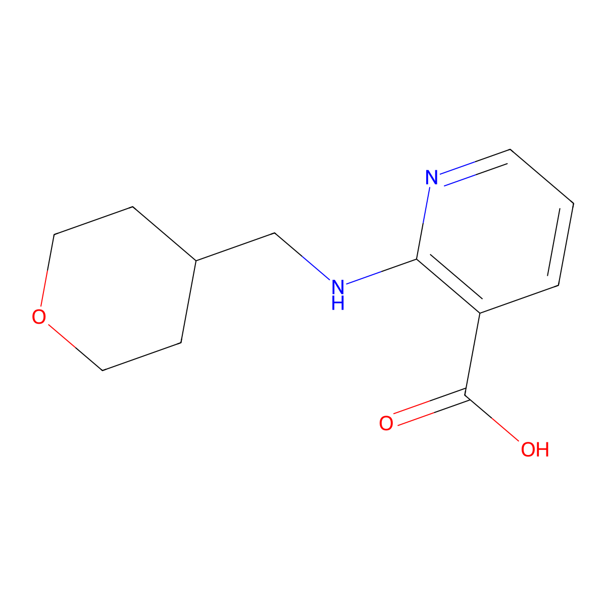2-[(Tetrahydro-2H-pyran-4-ylmethyl)amino]-nicotinic acid molecular structure, CAS 1220029-63-9