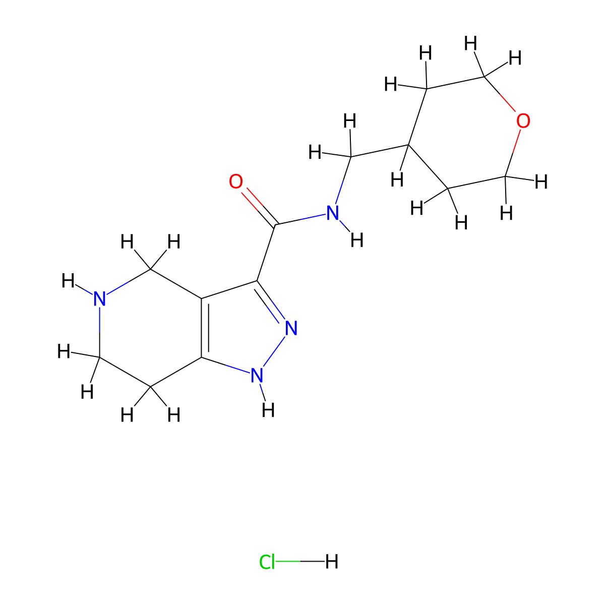 N-((Tetrahydro-2H-pyran-4-yl)methyl)-4,5,6,7-tetrahydro-1H-pyrazolo[4,3-c]pyridine-3-carboxamide hydrochloride molecular structure, CAS 1220029-94-6