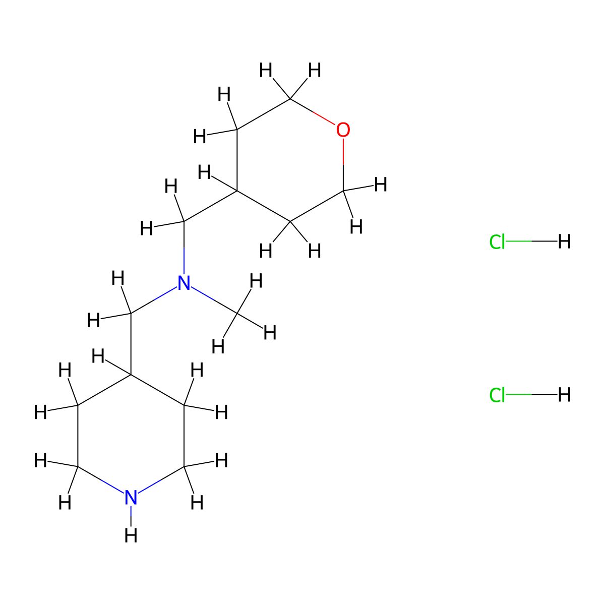 N-Methyl(4-piperidinyl)-N-(tetrahydro-2H-pyran-4-ylmethyl)methanamine dihydrochloride molecular structure, CAS 1220030-24-9