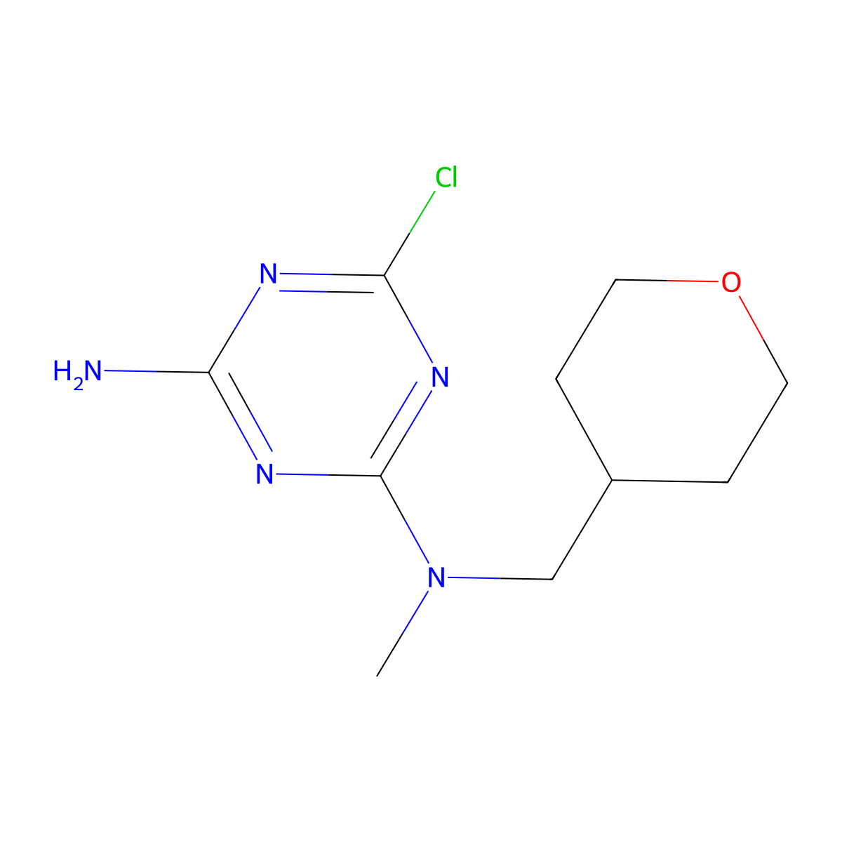 6-Chloro-N~2~-methyl-N~2~-(tetrahydro-2H-pyran-4-ylmethyl)-1,3,5-triazine-2,4-diamine molecular structure, CAS 1220030-57-8
