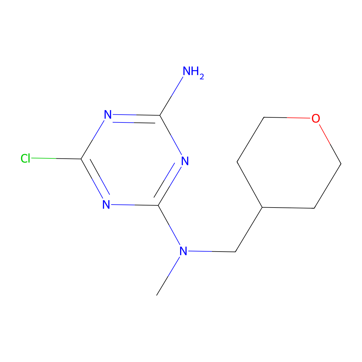 6-Chloro-N~2~-methyl-N~2~-(tetrahydro-2H-pyran-4-ylmethyl)-1,3,5-triazine-2,4-diamine molecular structure, CAS 1220030-57-8
