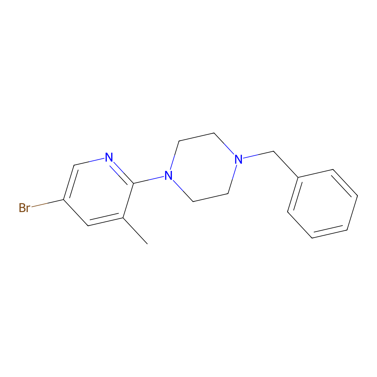 1-Benzyl-4-(5-bromo-3-methylpyridin-2-yl)piperazine molecular structure, CAS 1220030-59-0