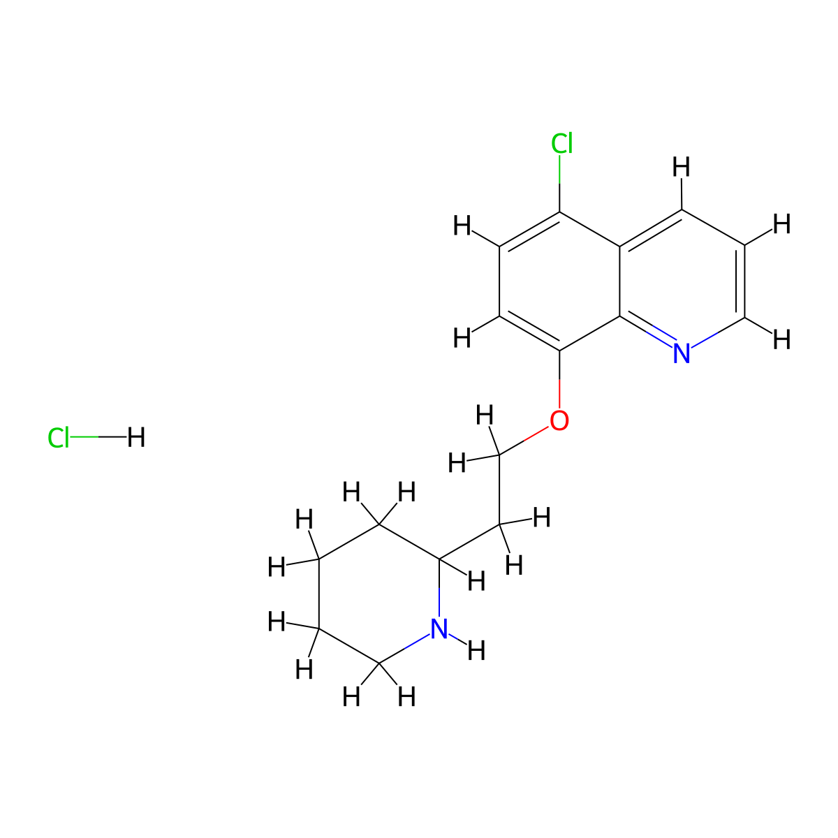 5-Chloro-8-(2-(piperidin-2-yl)ethoxy)quinoline hydrochloride molecular structure, CAS 1220031-30-0