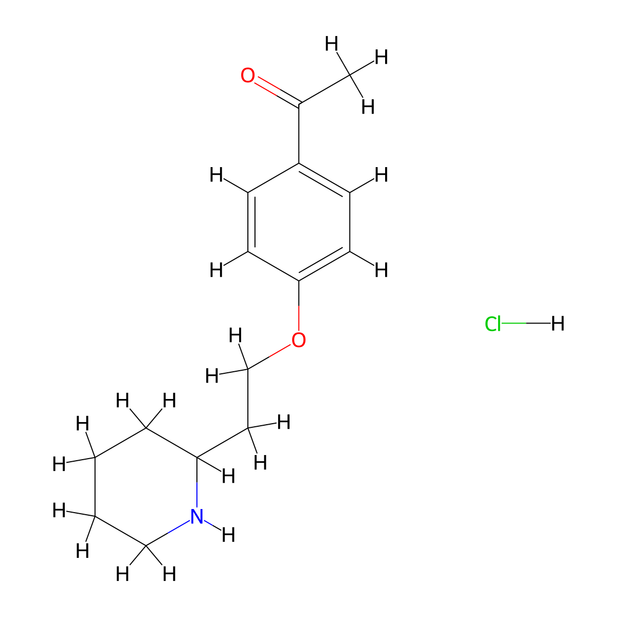 1-{4-[2-(2-Piperidinyl)ethoxy]phenyl}-1-ethanone hydrochloride molecular structure, CAS 1220031-38-8