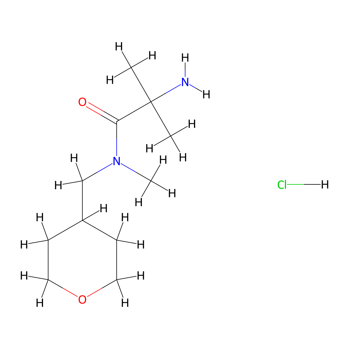 2-Amino-N,2-dimethyl-N-(tetrahydro-2H-pyran-4-ylmethyl)propanamide hydrochloride molecular structure, CAS 1220031-52-6