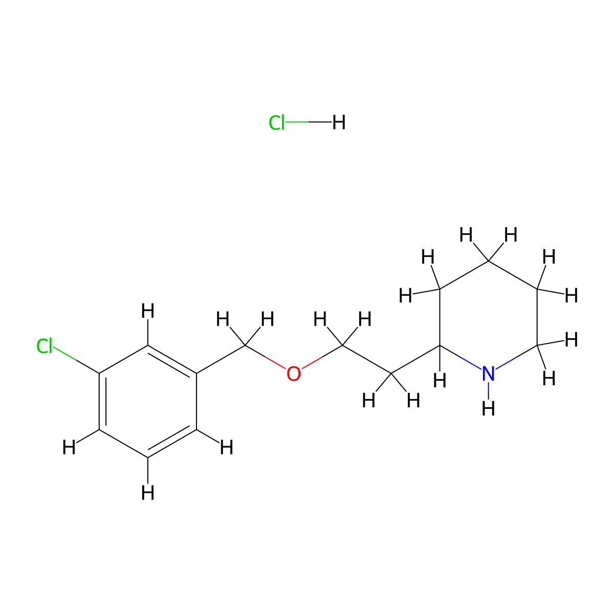 2-{2-[(3-Chlorobenzyl)oxy]ethyl}piperidine hydrochloride molecular structure, CAS 1220031-54-8