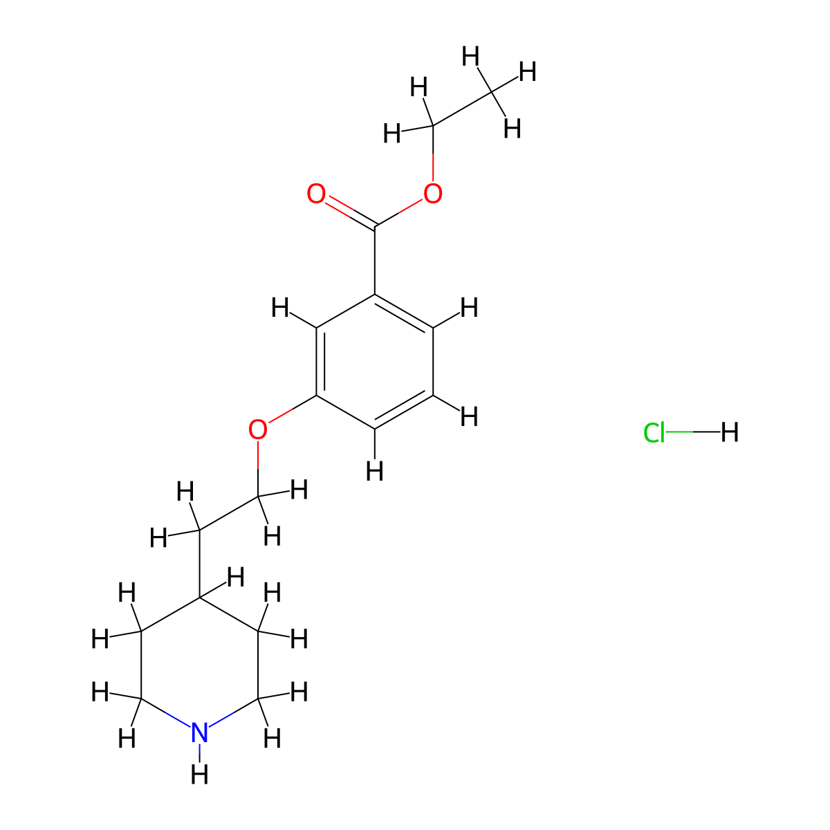 Ethyl 3-[2-(4-piperidinyl)ethoxy]benzoate hydrochloride molecular structure, CAS 1220031-86-6