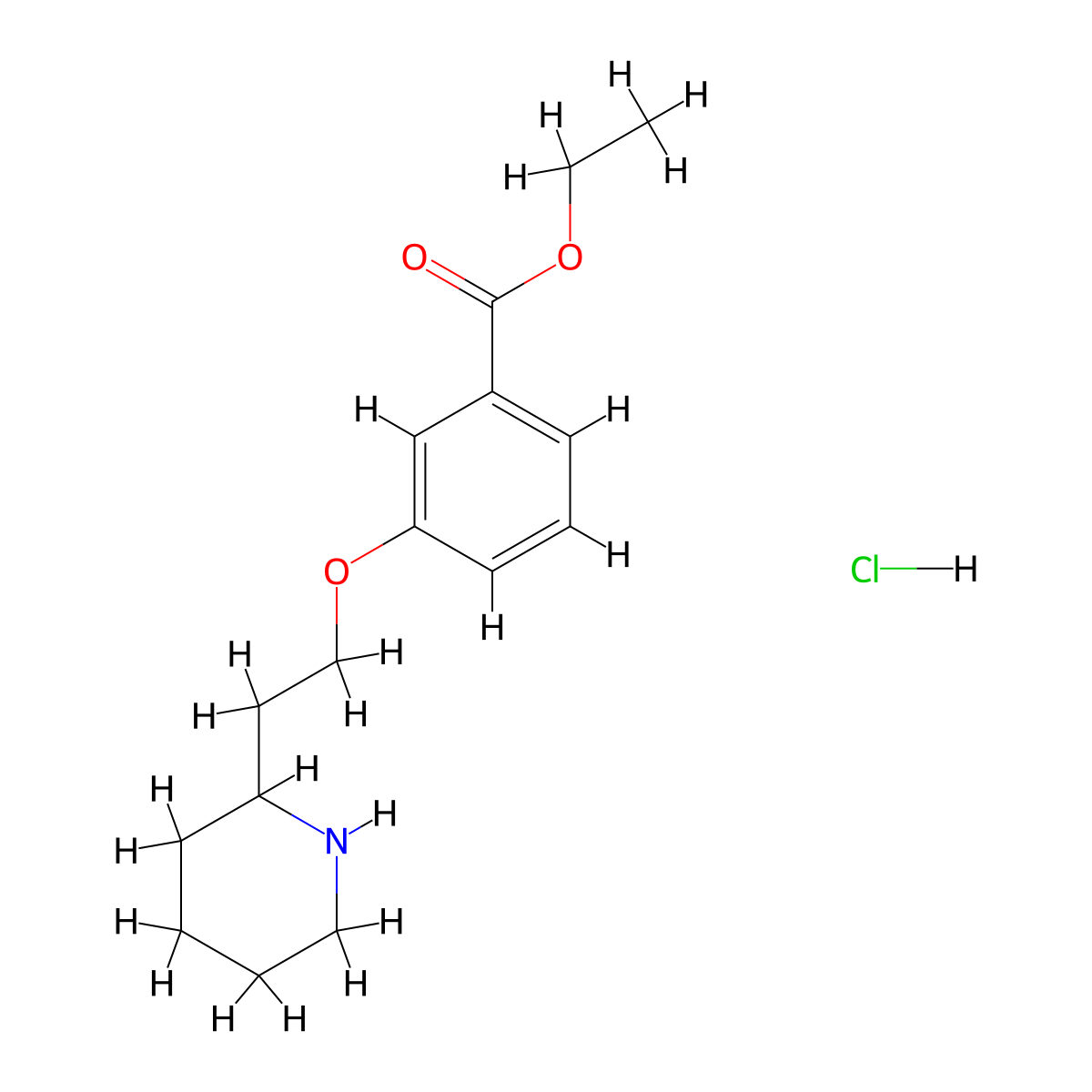 Ethyl 3-[2-(2-piperidinyl)ethoxy]benzoate hydrochloride molecular structure, CAS 1220031-88-8