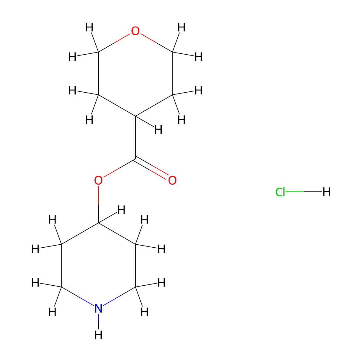 4-Piperidinyl tetrahydro-2H-pyran-4-carboxylate hydrochloride molecular structure, CAS 1220031-89-9