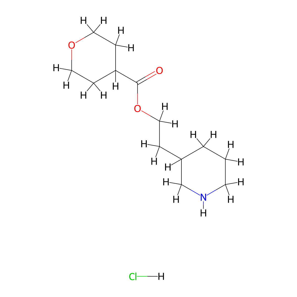 2-(3-Piperidinyl)ethyl tetrahydro-2H-pyran-4-carboxylate hydrochloride molecular structure, CAS 1220031-93-5