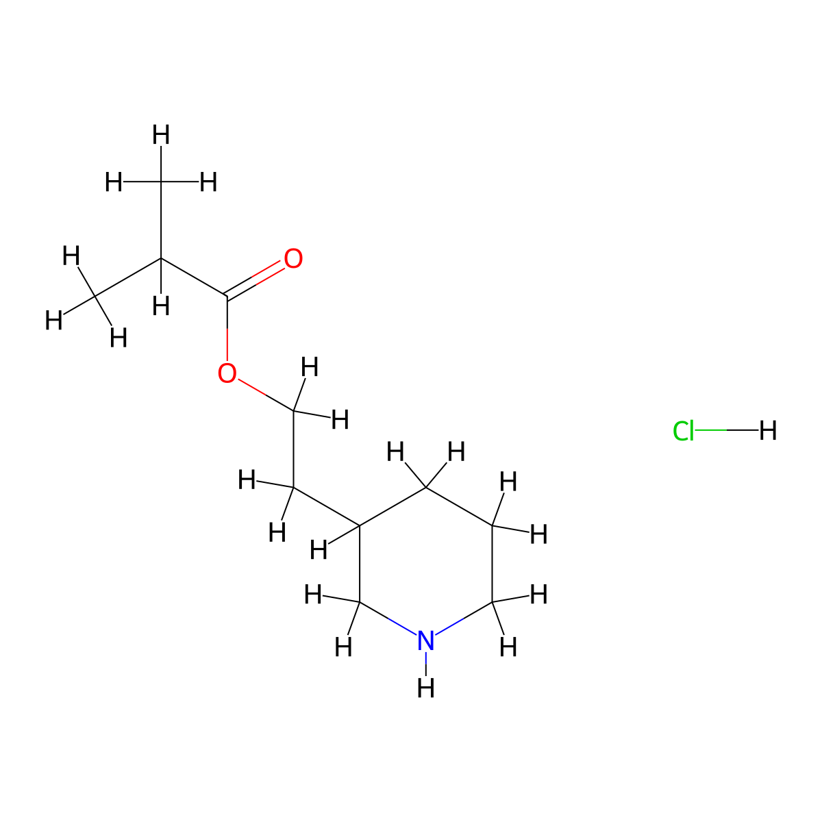 2-(3-Piperidinyl)ethyl 2-methylpropanoate hydrochloride molecular structure, CAS 1220032-00-7