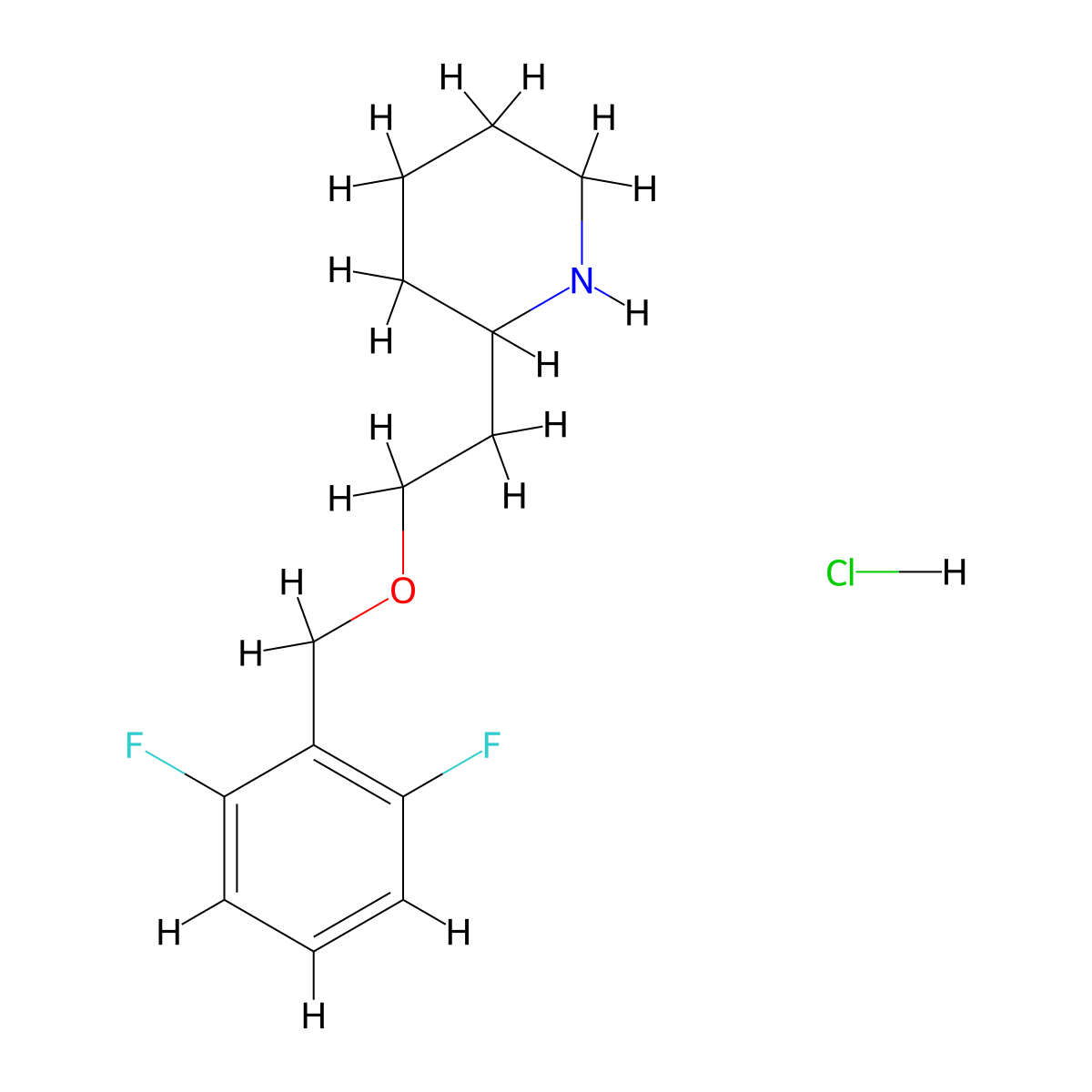 2-{2-[(2,6-Difluorobenzyl)oxy]ethyl}piperidine hydrochloride molecular structure, CAS 1220032-46-1