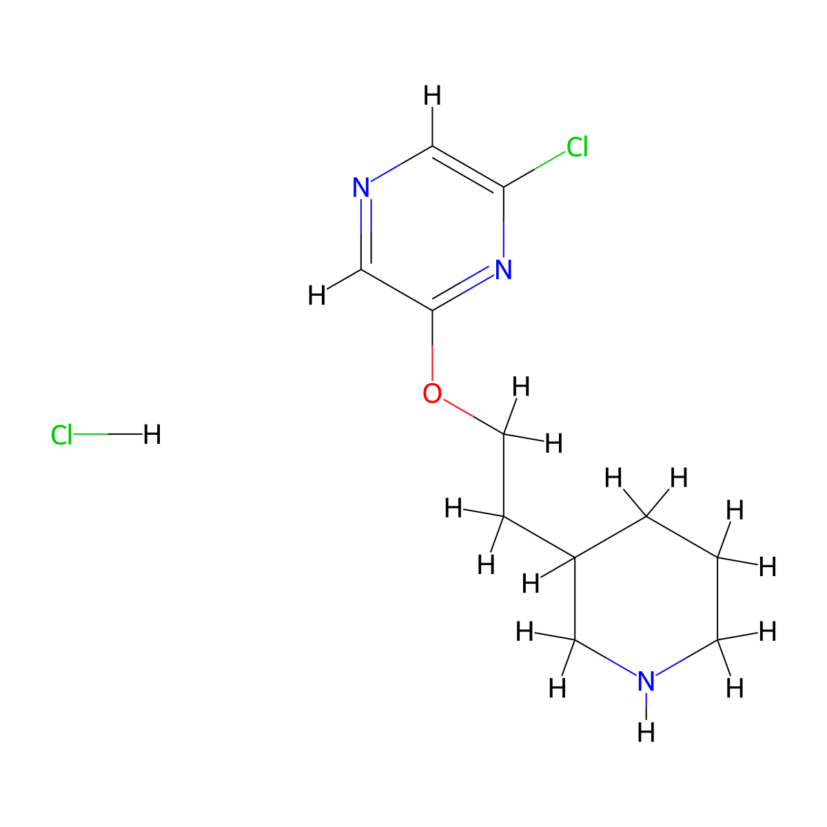 2-Chloro-6-(2-(piperidin-3-yl)ethoxy)pyrazine hydrochloride molecular structure, CAS 1220032-51-8