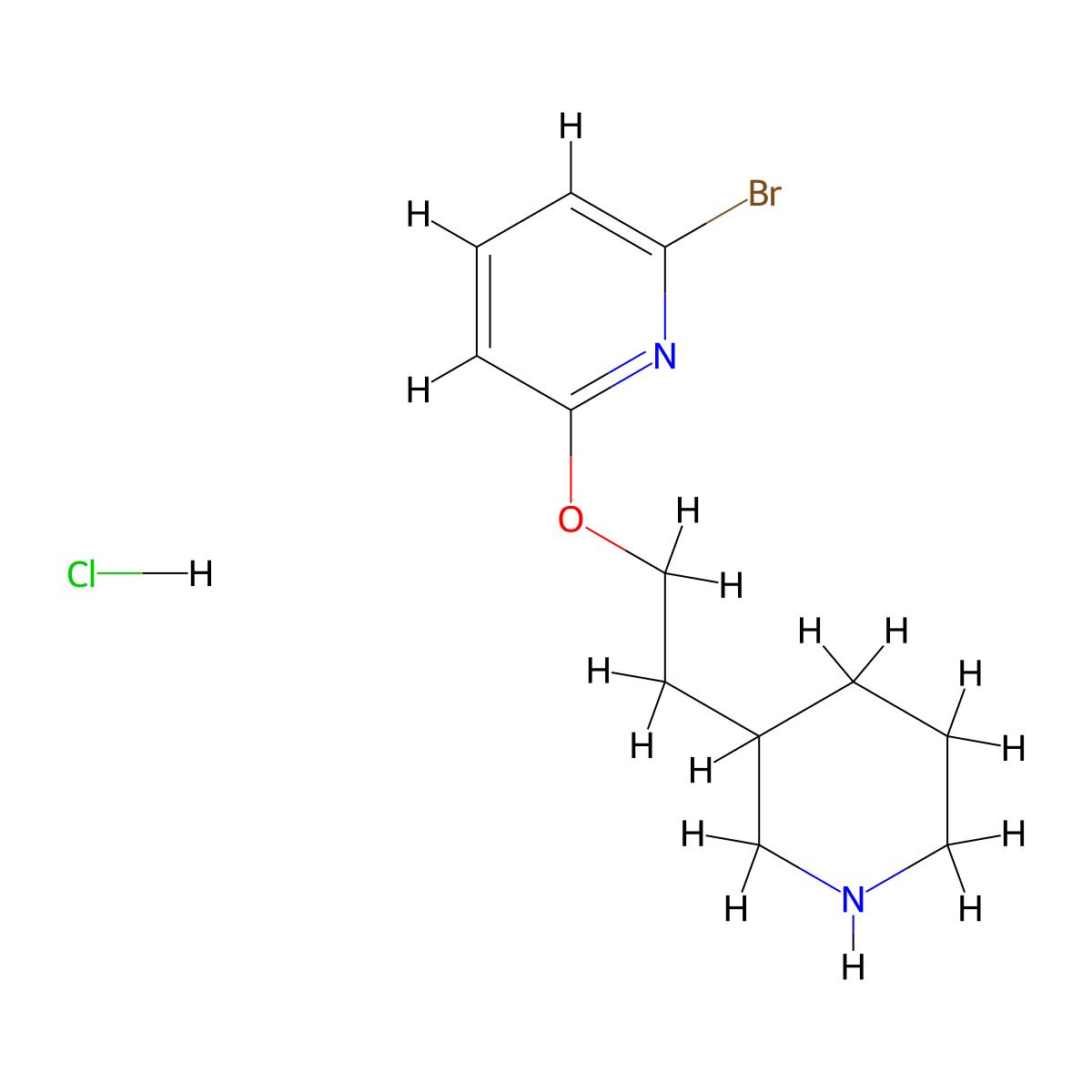 2-Bromo-6-[2-(3-piperidinyl)ethoxy]pyridine hydrochloride molecular structure, CAS 1220032-53-0