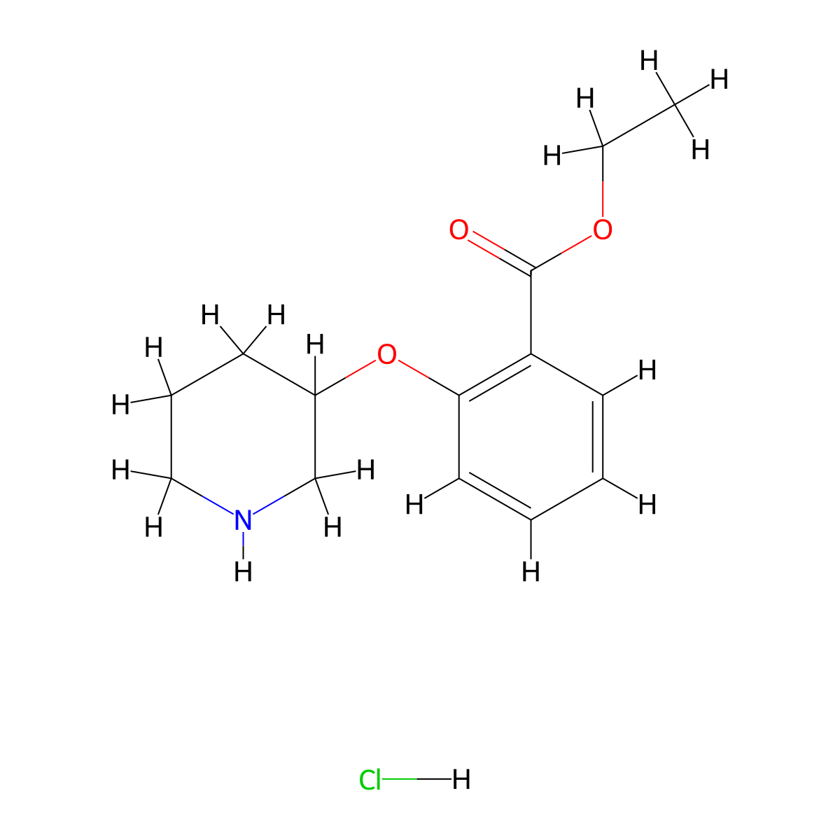 Ethyl 2-(3-piperidinyloxy)benzoate hydrochloride molecular structure, CAS 1220032-95-0