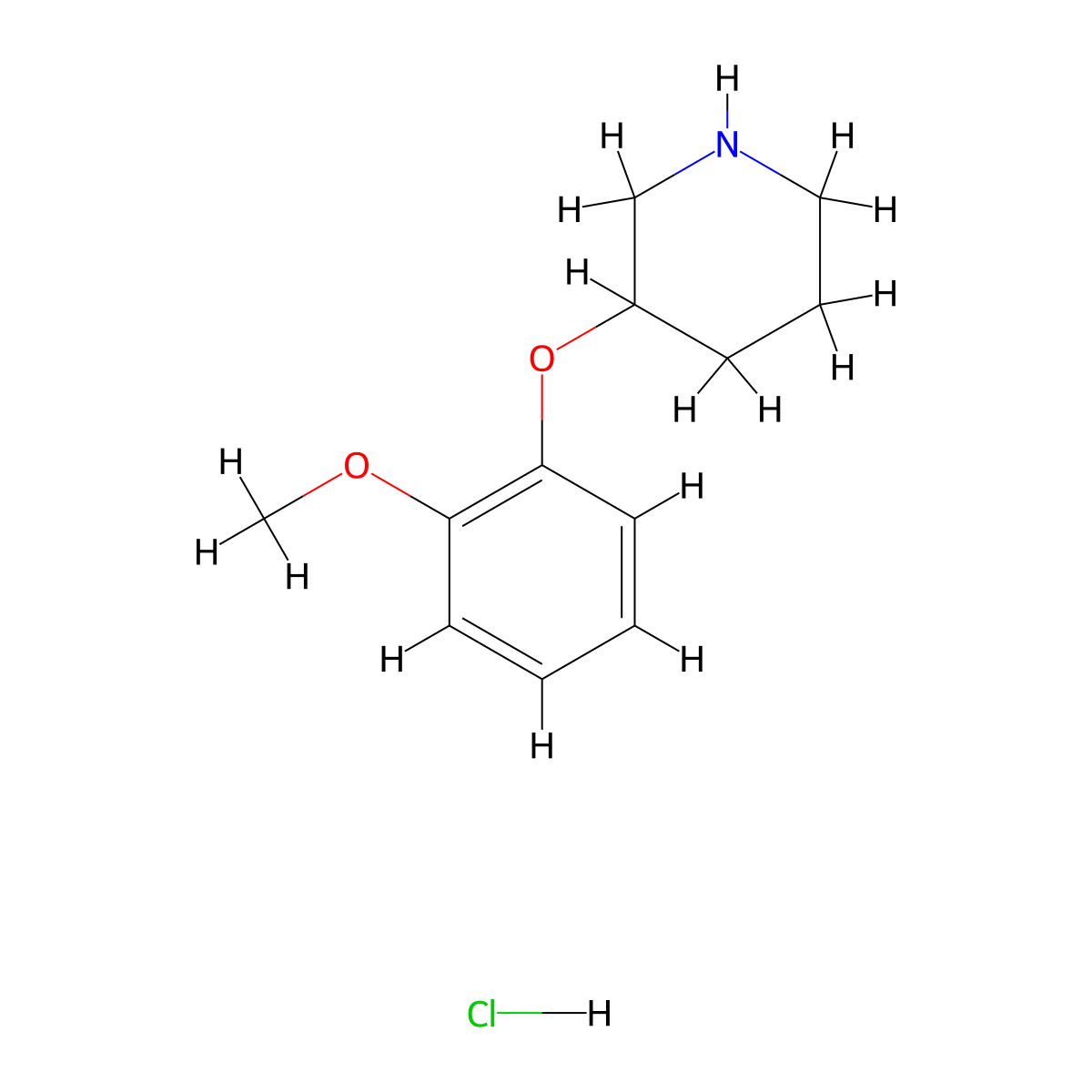 3-(2-Methoxyphenoxy)piperidine hydrochloride molecular structure, CAS 1220033-44-2